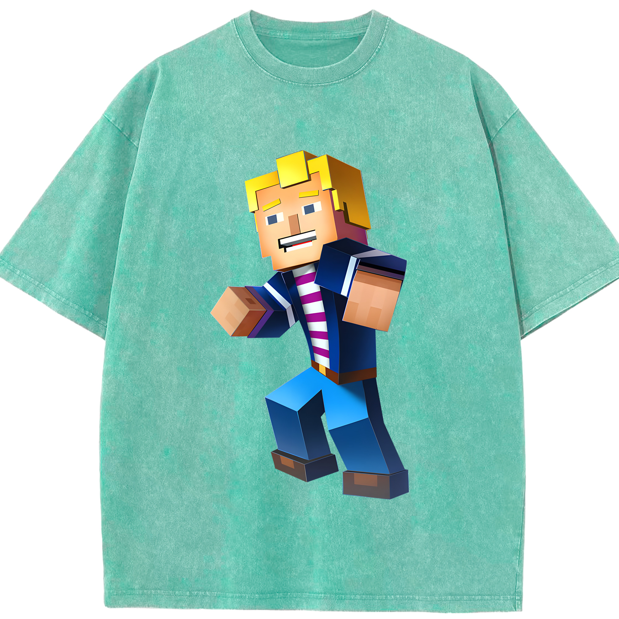 （画像用） マインクラフト ブロックの世界 Minecraft MC Block world 綿100% ヴィンテージ風 半袖Tシャツ（フロントプリント）